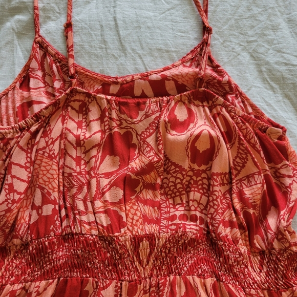 Nordstrom Angie Jumpsuit Romper Capri Strapless Orange Red Coral Floral Pattern - Picture 3 of 6